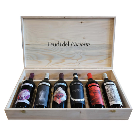 Cassa mista 6 bottiglie - Feudi del Pisciotto (cassetta di legno - 6 bottiglie)