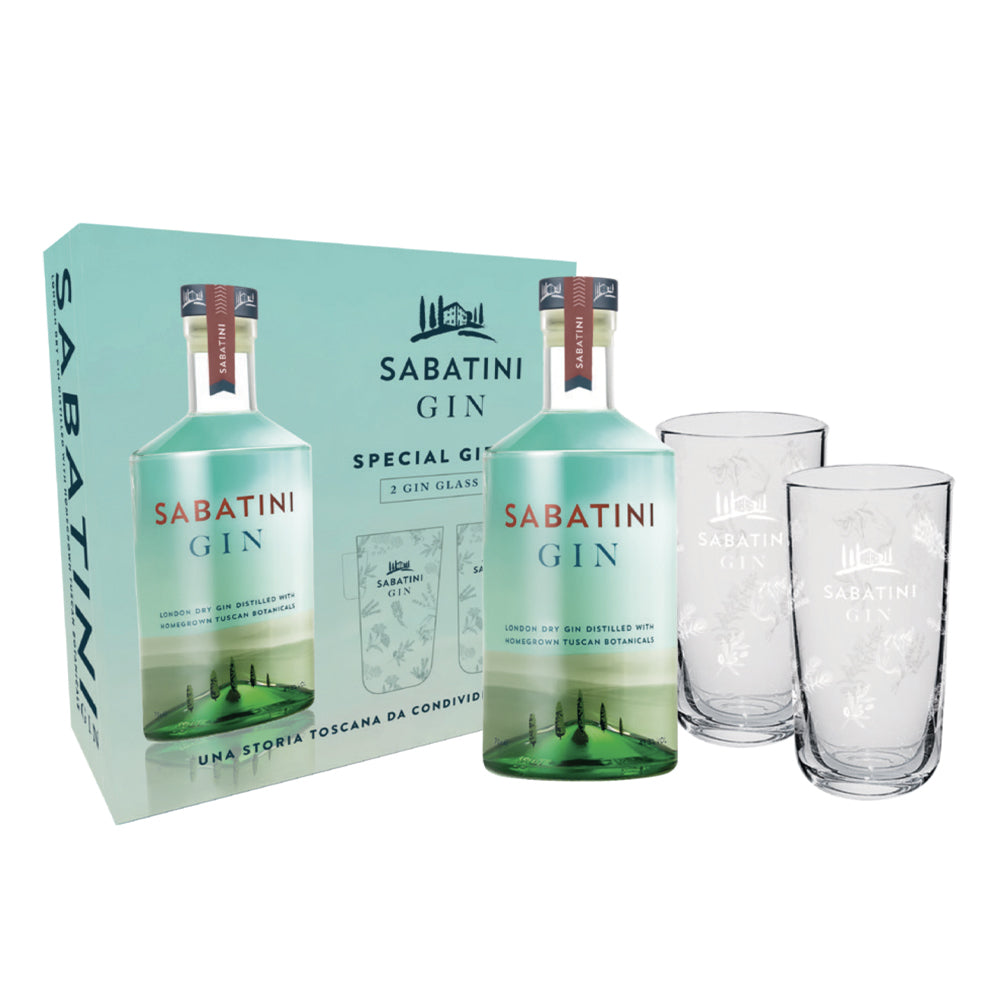 London Dry Gin - Sabatini (0.7l gift pack con 2 bicchieri highball)
